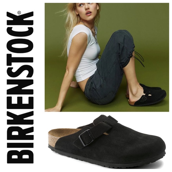 NWT Authentic Birkenstock Boston Soft Footbed Suede Leather in Black - Picture 2 of 16